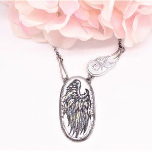 Sterling Silver Scrimshaw Wing Necklace